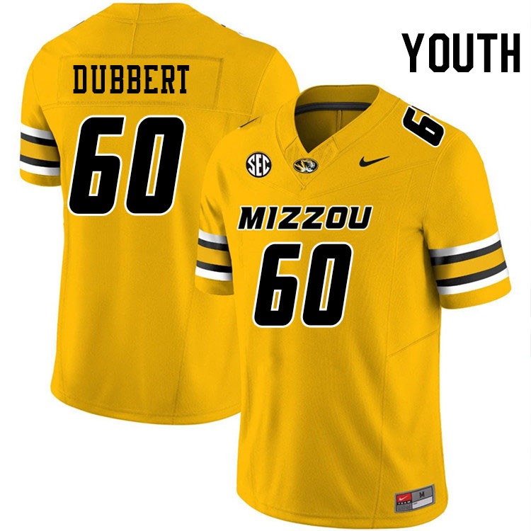 Youth #60 Aidan Dubbert Missouri Tigers College Football Jerseys Stitched-Gold